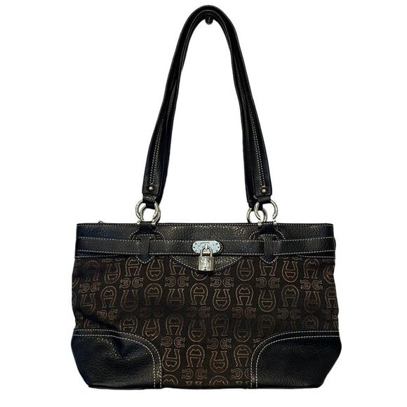 Etienne Aigner Handbags - Etienne Aigner Handbag Shoulder Purse Signature Canvas Logo Leather Brown Gold